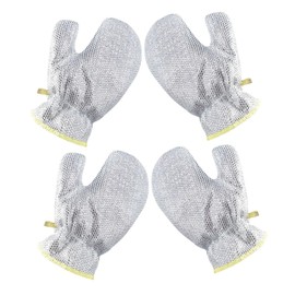 KICHOUSE 2Pairs Silver Wire Dishwashing Gloves Non Scratch Steel Wool Scrubber Gloves for Kitchen Cleaning Protects Hands While Washing Dishes and Cleaning Surfaces