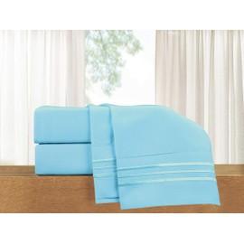 Elegant Comfort Luxury 4-Piece Bed Sheet Set - Luxury Bedding 1500 Premium Hotel Quality Microfiber, Wrinkle Resistant Cool & Breathable, Easy Elastic Fitted, Full, Baby Blue