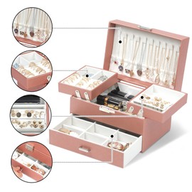 Dajasan Jewelry Organizer for Women Girls PU Leather Storage Case with Removable Tray 3 Layers Jewelry Display Case Gift Box for Bracelets, Rings, Necklaces, Earring