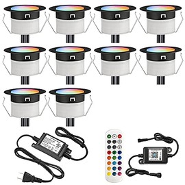 LED Deck Lights Kit, FVTLED 10pcs Φ1.22" WiFi Smart Phone Control Low Voltage Recessed RGBW Deck Lighting Waterproof Outdoor Yard Path Stair Decor, Black