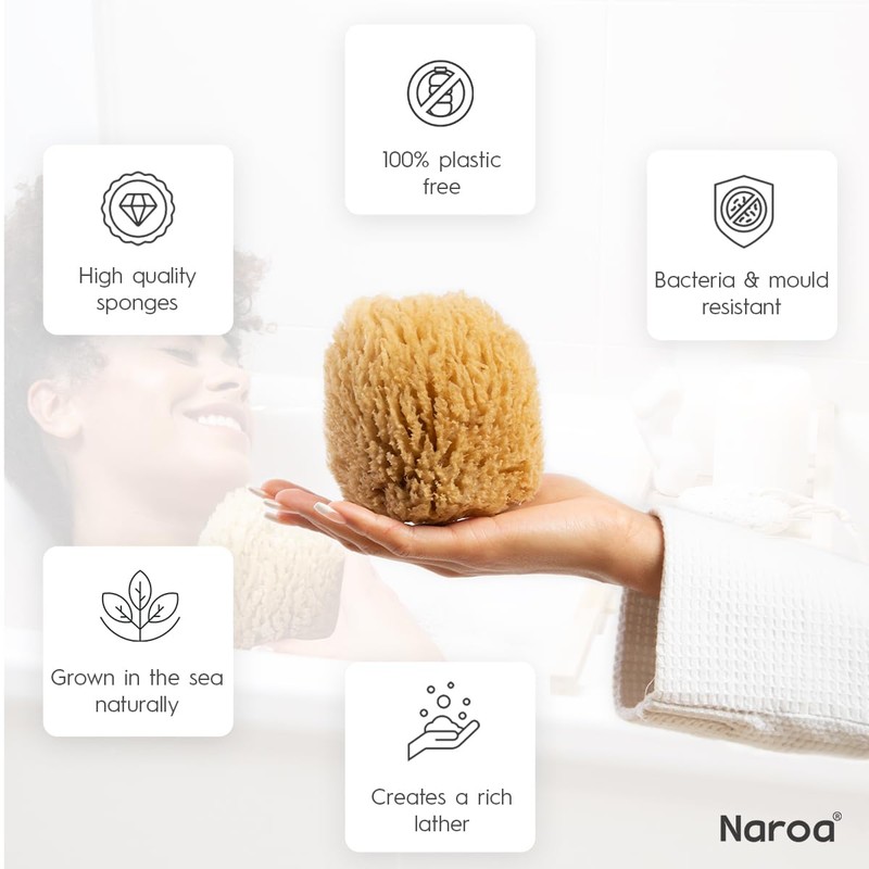 NAROA Natural Exfoliating Loofah Sea Sponges for Bath & Shower