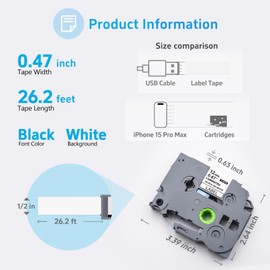 Womiten 12mm 0.47 Laminated White Tape Replace for Brother P Touch TZe Tz TZe-231 TZ-231 TZc-231 1/2 inch Refills for Ptouch Label Maker PT-D610bt PT-P710BT PTP300BT D460BT D210 D220 H110, 26.2, 6PK