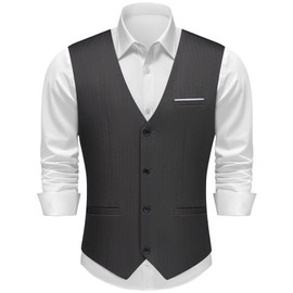 MAGE MALE Men's Suit Vests Herringbone Pinstripe Dress Vest Casual Business Waistcoat Vest