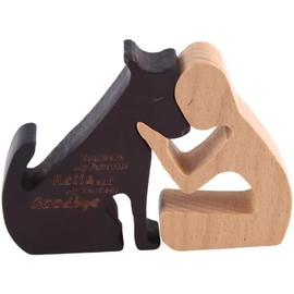Wooden Dog Family Statue Handmade Wood Decoration, Ornament Craft Arts for Office, Living Room (Man+Puppy)