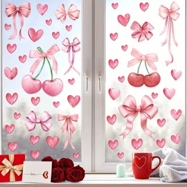 36 Sheets Trendy Pink Bow Wall Stickers with Cherry Motifs - Watercolor Nursery & Coquette Bedroom Decor for Girls Party, Baby Shower & Valentine's Day (CT24Y10959T_T)