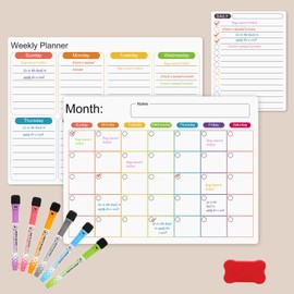 Magnetic Sheets for Fridge, Set of 3, Magnetic Whiteboard, Fridge, Whiteboard, Sheet, Adsorption, Magnet, Stick to Metal Surfaces, Thick Magnetic Sheet, Monthly Planner, Schedule, Refrigerator Magnet