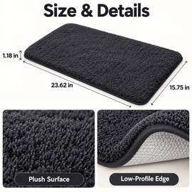 Long-Hair Furry Bathroom Mat, Absorbent Plush Shower Floor Rug, Soft Non-Slip Bath Mat for Toilet, Doorway & Home