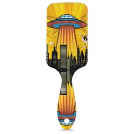 Kids Hair Brush for Boys Girls Toddler - Detangler Hairbrush for Wet Dry Thin Long Curly Hair Pain-Free Comb Glide Through Tangles with Ease and Massage Scalp (Yellow Alien Spaceships)
