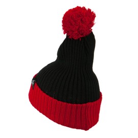 City Hunter Two Tone Vertical Ribbed Pom Beanie - Black Red OSFM