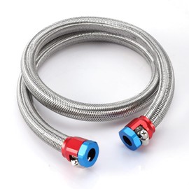 Fuel Hose 10 mm Inside, 1 m Fuel Hose with Stainless Steel Braid, CPE Hose with Reinforced Pipe Clamps, Working Pressure 1000 PSI, Suitable for Alcohol-Free Petrol and Diesel