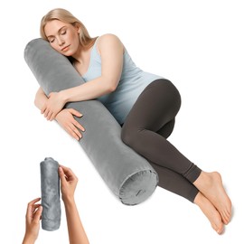 ETROL Inflatable Body Pillow for Adults, 47-inch Long Pillows for Bed, Bolster Pregnancy Pillows for Sleeping, Inflatable Travel Full Body Pillow, Hug Round Pillow for Side Sleeper, Soft Velvet, Grey