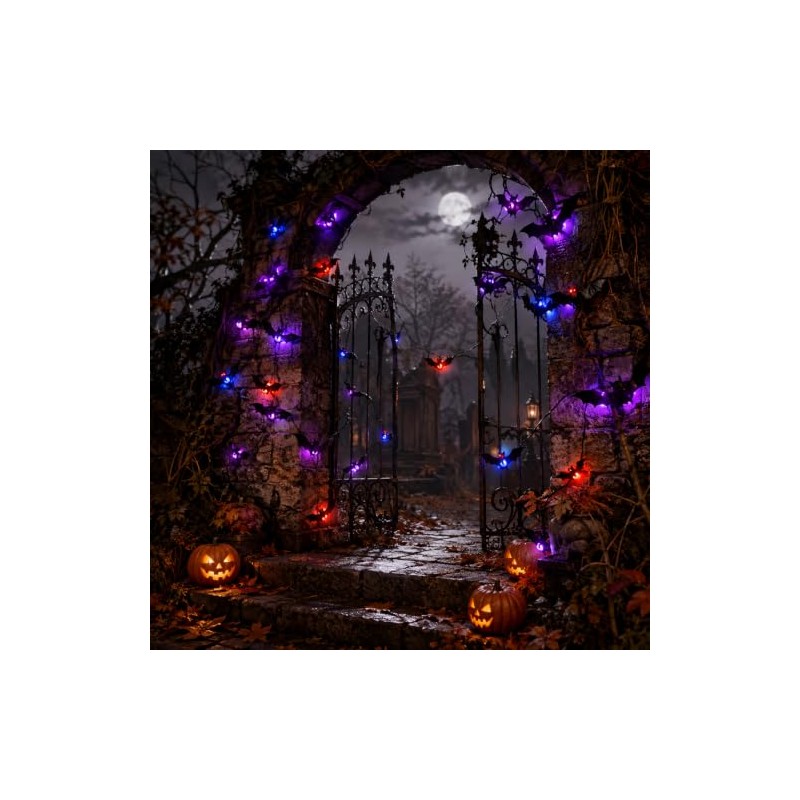 KIROGILY Halloween Decoracion, 24 murcielagos con luz 3D para Decoracion