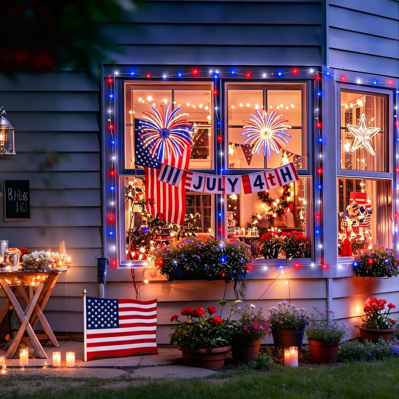 YEGUO 4 Pack Red White and Blue Fairy Lights Battery