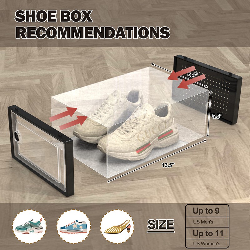 Hrrsaki Stackable Clear Shoe Storage Boxes - 15 Pack Foldable