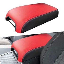 sportuli Center Console Cover Anti-Scratch Leather Armrest Cover Replace for 2011-2023 2024 Dodge Charger Chrysler 300 300C (Red+Black)