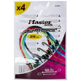 MASTER LOCK Bungees with Hooks [Set of 4 Bungee Cords] [25 cm Bungee] [Double Reverse Hook] [Random Color] 3018EURDAT - Ideal for Transporting, Packing and Securing Small Loads