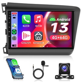 4G+64G Car Radio for Honda Civic 2012-2015, Rimoody Android 13 Car Stereo Wireless Carplay Andorid auto Mirror Link GPS Navigation 9'' HD Touchscreen WiFi Bluetooth FM/RDS EQ-32 SWC Backup Camera