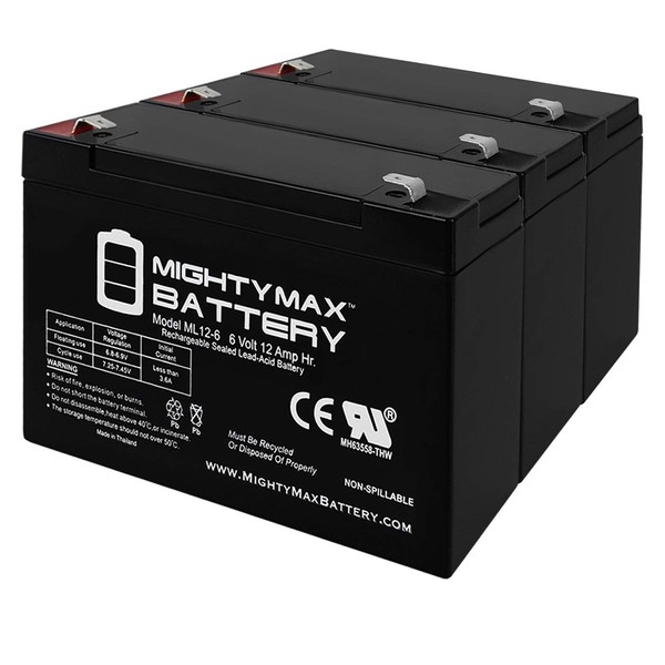 Mighty Max Battery 6V 12AH F2 SLA Battery for Sunnyway SW6100, SW6120, SW6140-3 Pack