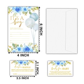 YSTEP 25 Set Baby Shower Invitations with Envelopes Diaper Raffle Tickets and Book Request Cards,It's a Boy Baby Shower Party Decorations Supplies Favors- A01