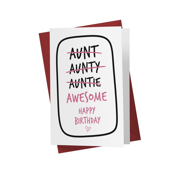 Funny Birthday Card For Aunt, Auntie, Aunty, Her – Anniversary Card For Coworkers, Family, Friends – With Envelope (Awesome Aunt)