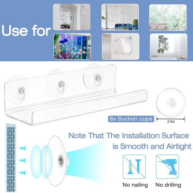 2-Pack 12 Inch Window Plant Shelves - Acrylic Suction Cup