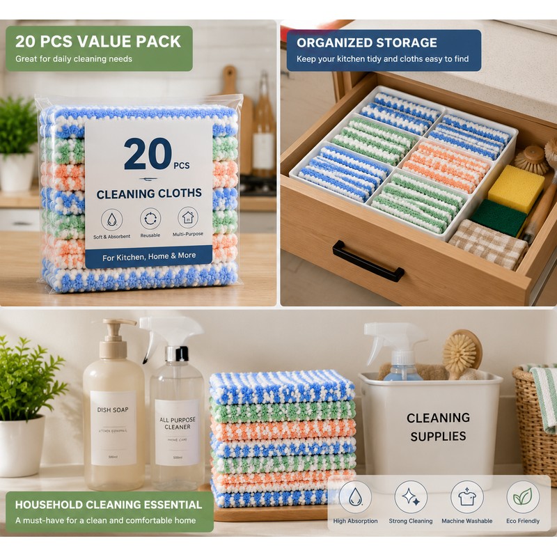 Microfiber Cleaning Cloths for Kitchen & Home – Thick Coral