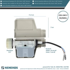 Kenekos - Bitron Solenoid Valve Type 902 Suitable for Bosch Siemens Dishwasher as Replacement for 00263789/263789 with 3/4 Inch Connection, Repair Kit, Valve Inlet Hose Aquastop Hose / Aquastop