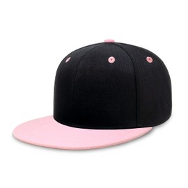 CHOK.LIDS Flat Bill Visor Classic Snapback Hat Blank Adjustable Brim High Top End Trendy Color Style Plain Tone Baseball Cap (Black/Light Pink)