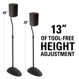 Sanus Home Theater Series Adjustable Height Speakers Stands for Satellite Speakers - Tear Drop Base - 26"-39" Height - HTB3 (Black)