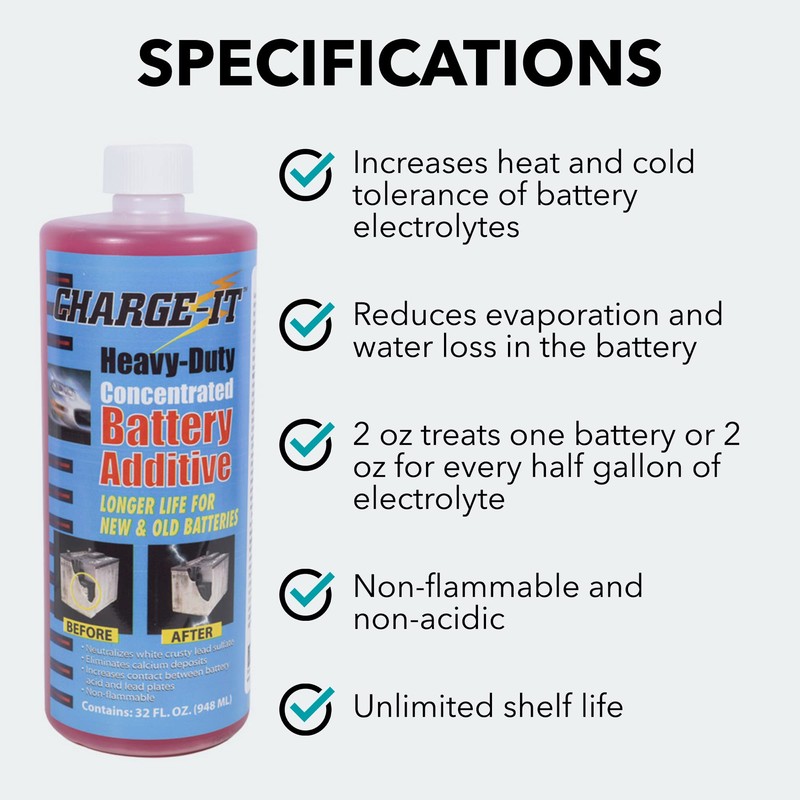 Solder-It Charge-It Battery Additive Heavy-Duty Concentrate (32 fl oz), Desulfator,