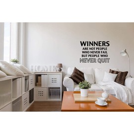 Winners Never Quit Gym Inspirational Quote Vinyl Wall Sticker Fitness Workout Motivational Saying Decal Lettering Art Decorations for Home Sports Training Exercise Room Decor fgm46