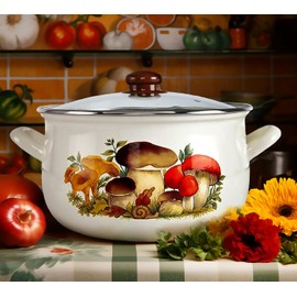 STP GOODS Enameled Aluminum Pot Mushrooms Belly Deep Casserole Cooking Pot with Glass Lid Cookware Soup Pot (2.2-qt. (2.1 L))