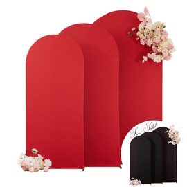 Wedding Arch Backdrop Cover Set of 3, Red and Black Double Color Arch Stand Covers, 6FT, 5FT, 4FT Spandex Fitted Arch Covers for Wedding Baby Shower Party Banquet Photography Background Decoration