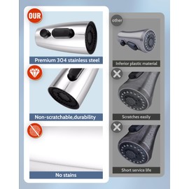 Kitchen Faucet Head Replacement:Stainless Steel Spray Head,3 Modes Pull Out Spray Nozzle with 9 Adapters for Kitchen Sink Faucet,Compatible with Moen Kohler Delta Kitchen Faucets G1/2,Chrome