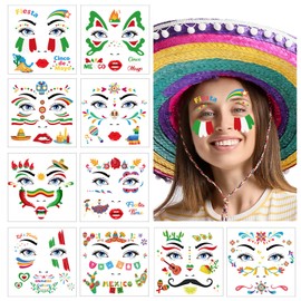 Konsait 10 Sheets Fiesta Party Favors Temporary Face Tattoos for Women Girls Cinco De Mayo Accessories Body Makeup Tattoo Mexican Party Favors Chili Pepper Taco Face Tattoos for Kids Adult