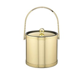 Kraftware Polished Brass Ice Bucket with Triband Accents and Track Handle - 3 Quart, Double Wall Construction, Made in U.S.A.