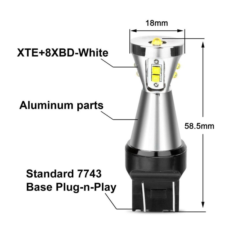 Partsam 7443 White Backup Reverse Tail Brake LED Lamp Bulb