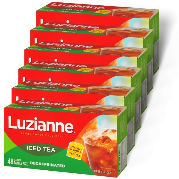 Luzianne Decaffeinated Iced Tea Bags, Specially Blended for Iced Tea, Family Sized, 48 Count Box (Pack of 6)