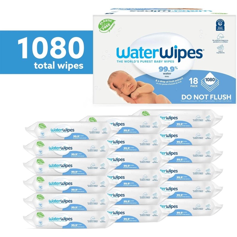WaterWipes Plastic-Free Original Baby Wipes, 99.9% Water Based Wipes, Unscented