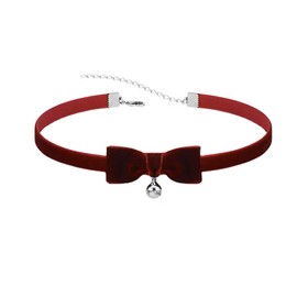 Vintage Black Red Velvet Choker Necklace for Women Gothic Victorian Round Love Heart Jingle Bell Charms Adjustable Chain Necklaces Holiday Dress Accessories Punk 80s 90s Christmas Valentine Cosplay Party Jewelry (R-Bow)