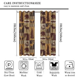 Retro Rustic Bear Blackout Curtains - Country Style Farmhouse Cabin Wildlife Elk Deer Hunting Theme Grommet Window Drapes Set Energy Saving Thermal Insulated Drapes for Living Room,2 Panels 63L x 21W