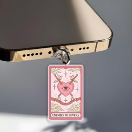 Enemies To Lovers Charms For Kindle, Phone Dust Plug 1.5 Inches Funny ACOTAR Tarot Card, Heart, Sword, Eye, Humor Lightning/Type C Dust Plug Charm, Acrylic Material, Accessories DIY Gifts Friend