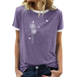 BAOKUAN Womens Summer Flower Graphic Tee Short Sleeves Casual Round Neck Loose Fit Tops