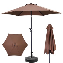 GDY 7.5ft Patio Umbrella Outdoor Umbrella with Tilt, Crank and Umbrella Weighted Base, for Yard/Outdoor/Wedding Parties and Events (Coffee)