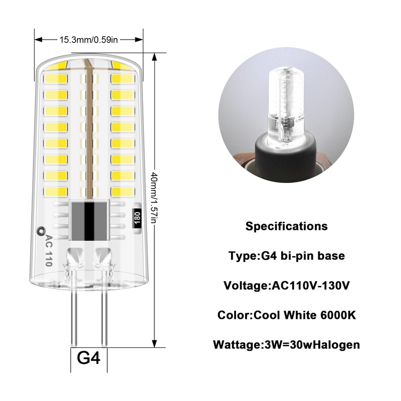 LFLAMPON 10pcs G4 LED Bulbs AC110V-130V Dimmable, 2.6W Equivalent to