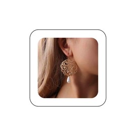 Aneneiceera Boho Hollow Flower Earrings Gold Pearl Drop Dangle Earrings Retro Tribal Dangle Earrings Statement Night Club Prom Ethnic Hoop Earrings Jewellery for Women and Girls (Gold)