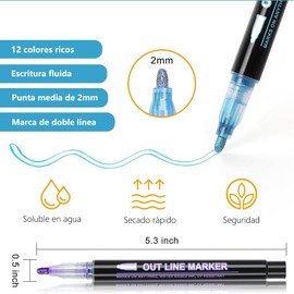 12 Colores Marcadores Metálicos de Doble Línea,Plumones Mágico para Contornos, Álbumes de Fotos, Tarjetas de Felicitación,garabatos,Dibujar,Hacer Carteles