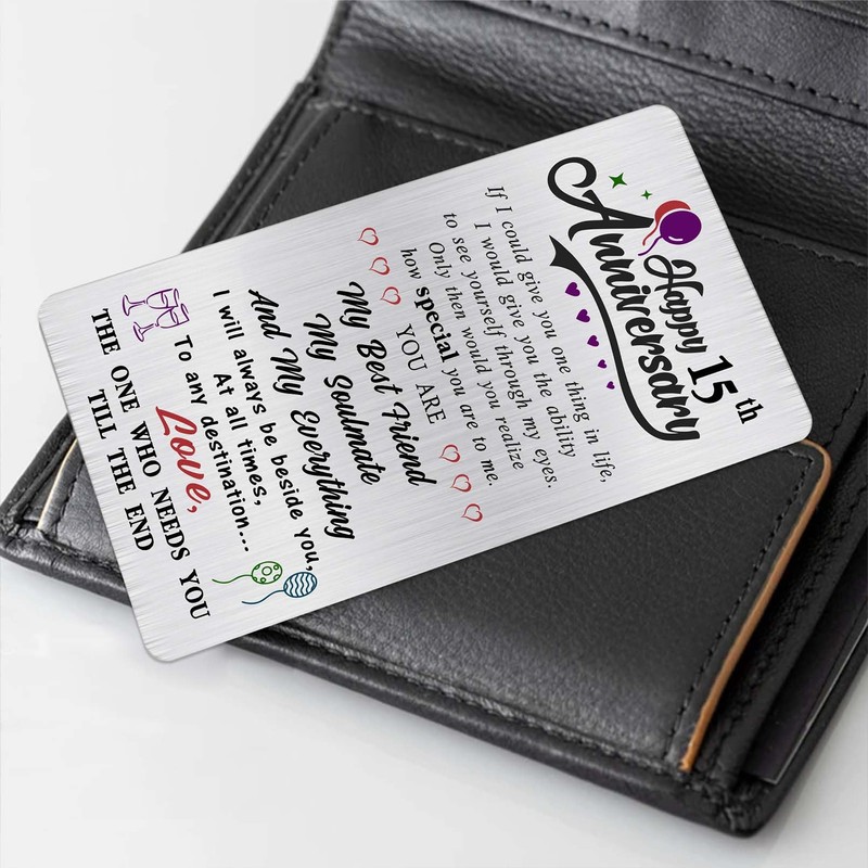 Alotozo 15 Year Wedding Anniversary Card - Engraved Wallet Card