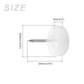 METALLIXITY Furniture Foot Nails (16 mm / 0.63 Inch) Pack of 60 Plastic Round Chair Glides - for Chairs, Sofas, Furniture Gliders, Protective Pad, White