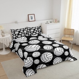 Homewish Volleyball Kids Comforter Set Twin Size,Ball Sports Lovers Bedding Set,Girls Boys Adults Gamer Decor,Cool Graffiti Black Stripes Down Comforter,Fashion Modern Duvet Insert,1 Pillowcase